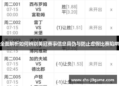 全面解析如何辨别英冠赛事信息真伪与防止虚假比赛陷阱